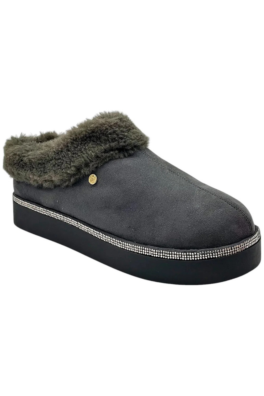 Clean Boss Women's Joy Glamorous Cozy Slippers Rich Gray - Wide